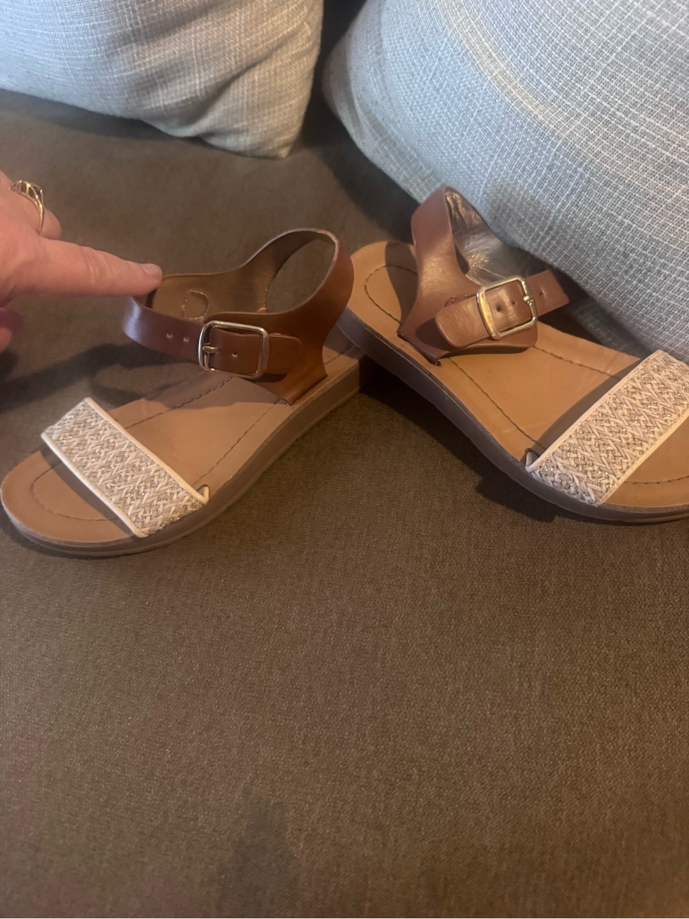 wonder nation Brown and Cream Woven Toe Ankle-Strap Sandal